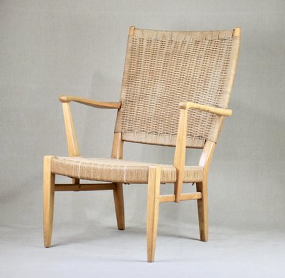 Armchair in Beech & Paper Cord, Scandinavia, 1950s-RNM-1363406