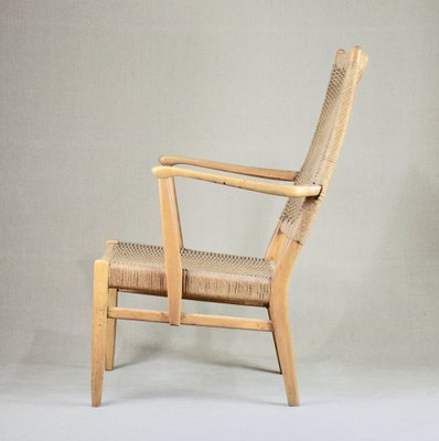 Armchair in Beech & Paper Cord, Scandinavia, 1950s-RNM-1363406