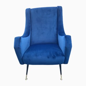 Armchair in Blue Velvet, 1950s-UUF-1824381