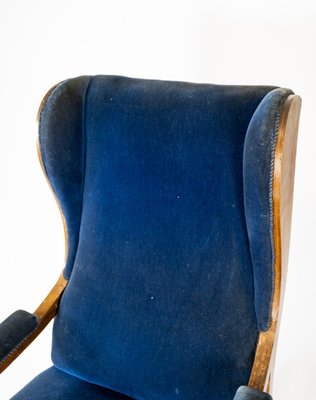 Armchair in Blue Velvet and Mahogany by Fritz Henningsen-UY-852190