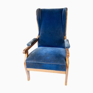 Armchair in Blue Velvet and Mahogany by Fritz Henningsen-UY-852190