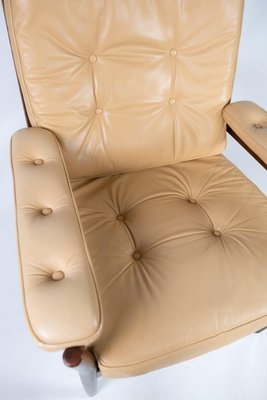 Armchair in Dark Wood & Upholstered in Light Leather, 1960s-UY-852191