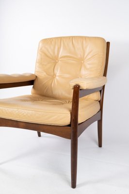 Armchair in Dark Wood & Upholstered in Light Leather, 1960s-UY-852191