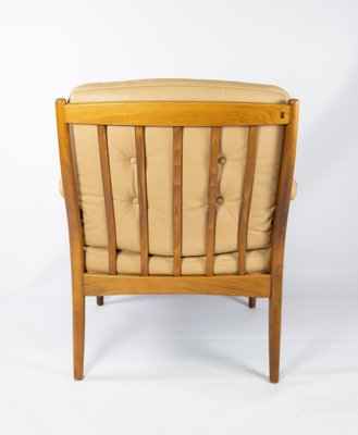 Armchair in Dark Wood & Upholstered in Light Leather, 1960s-UY-852191