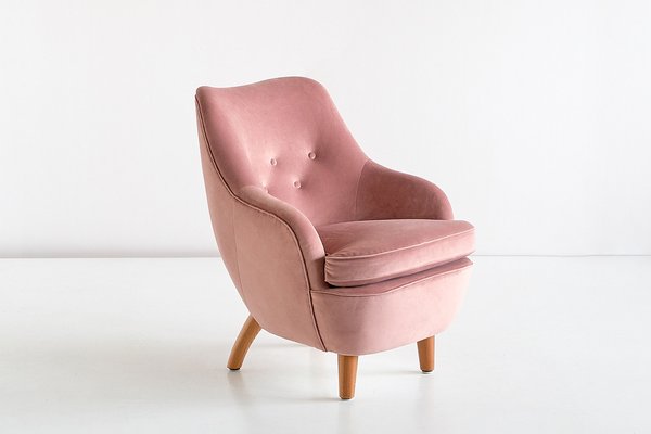 Armchair in Pink Velvet and Elm by Runar Engblom, Finland, 1951-FMT-1725050