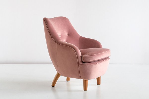 Armchair in Pink Velvet and Elm by Runar Engblom, Finland, 1951-FMT-1725050