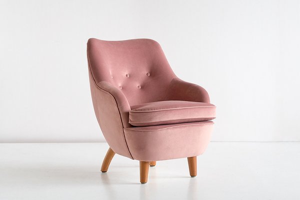 Armchair in Pink Velvet and Elm by Runar Engblom, Finland, 1951-FMT-1725050