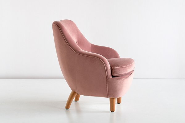 Armchair in Pink Velvet and Elm by Runar Engblom, Finland, 1951-FMT-1725050