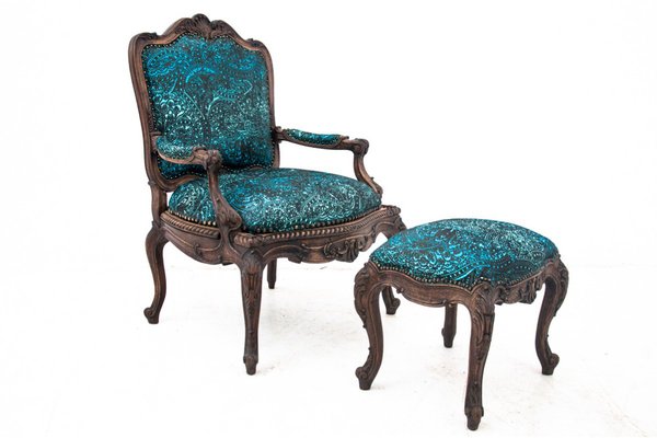 Armchair with Footstool, France, 1880s, Set of 2-BXB-1736046