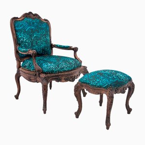 Armchair with Footstool, France, 1880s, Set of 2-BXB-1736046