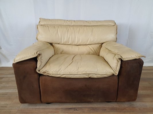 Armchair with Pouf in Leather and Suede, Italy, 1970s, Set of 2-ZUW-1577593