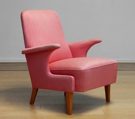 Armchair with Powder Pink Wool Upholstery by Dux, Sweden, 1950s-JE-1801184