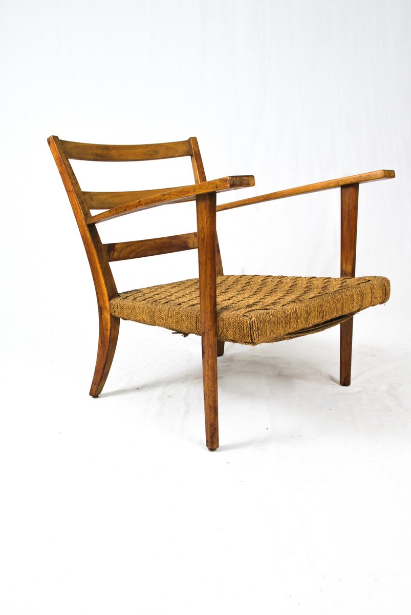 Armchair with Rope Seat in the Style of Gio Ponti