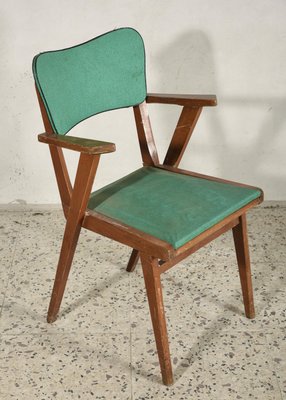 Armchair with Solid Wood Frame and Green Leatherette Seat, Italy, 1960s-RAQ-992112