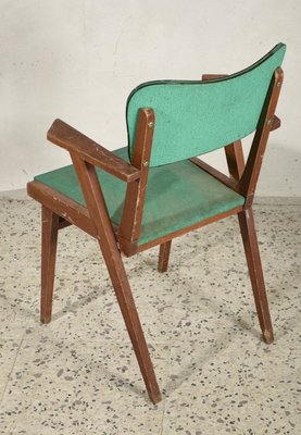 Armchair with Solid Wood Frame and Green Leatherette Seat, Italy, 1960s-RAQ-992112