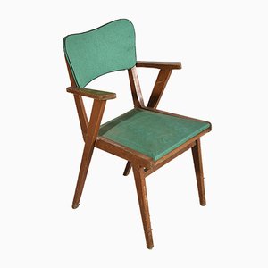 Armchair with Solid Wood Frame and Green Leatherette Seat, Italy, 1960s-RAQ-992112