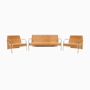 Armchairs and a Sofa in Natural Rattan, Set of 3-NQU-1732839