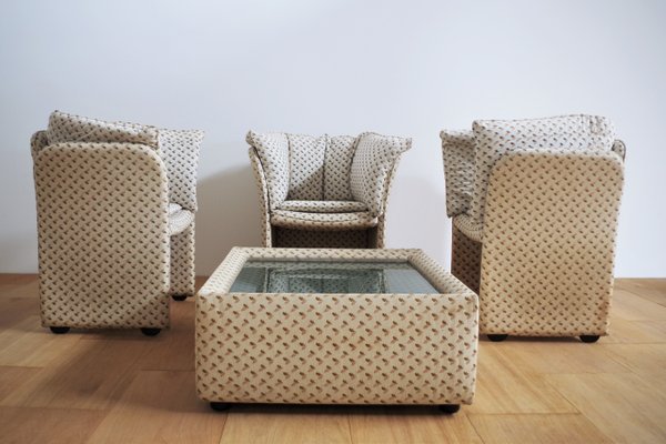 Armchairs and Coffee Table in the Style of B&B Italia, 1970s, Set of 4-KNM-1000038