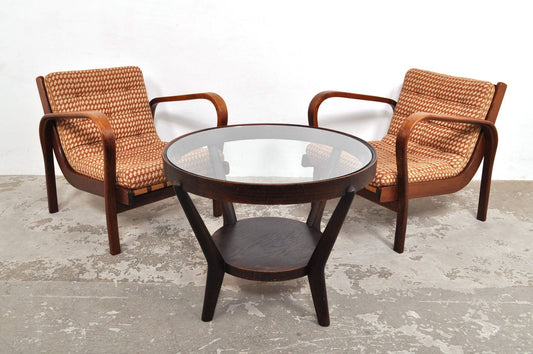 Armchairs and Table by Kozelka & Kropacek, 1940s, Set of 3