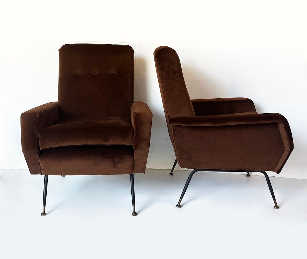 Armchairs in Brown Velvet attributed to Marco Zanuso, 1950s, Set of 2