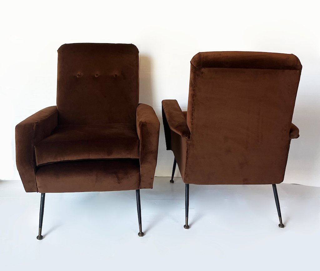 Armchairs in Brown Velvet attributed to Marco Zanuso, 1950s, Set of 2