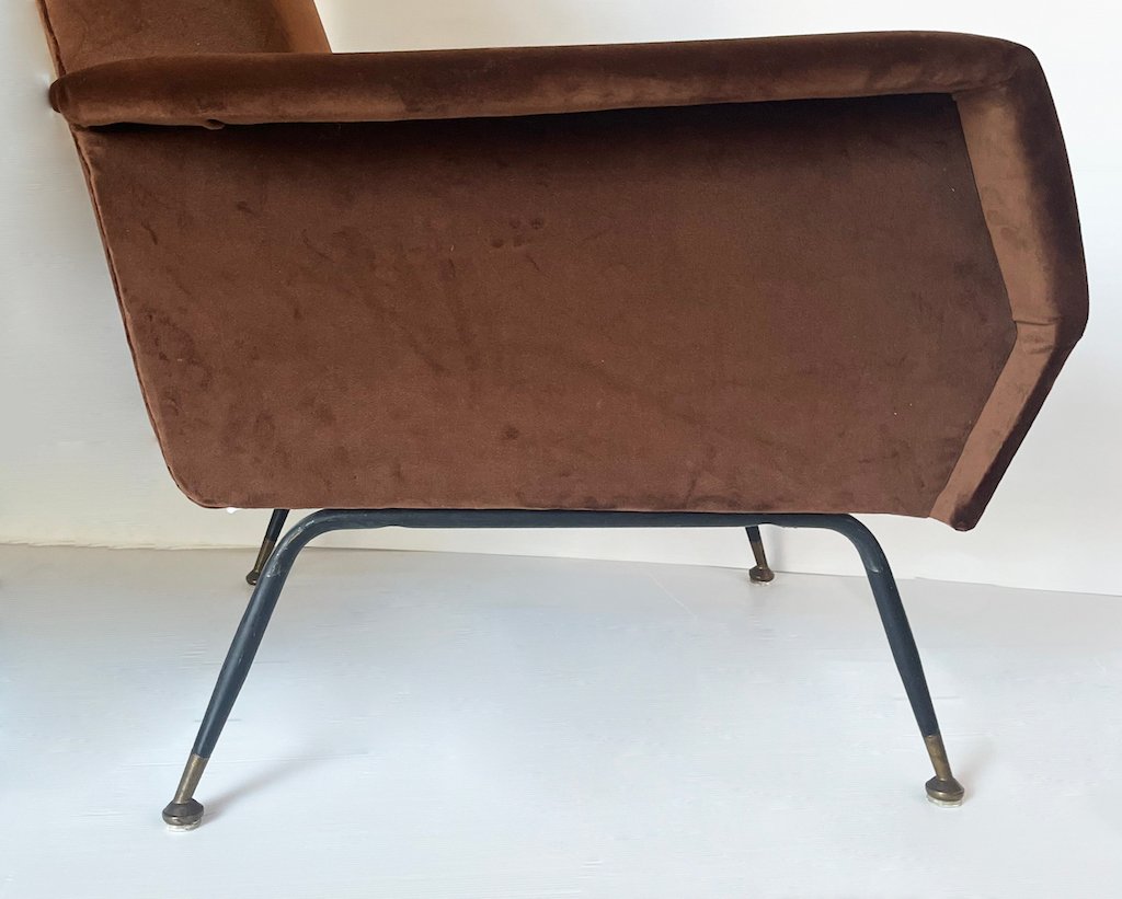 Armchairs in Brown Velvet attributed to Marco Zanuso, 1950s, Set of 2