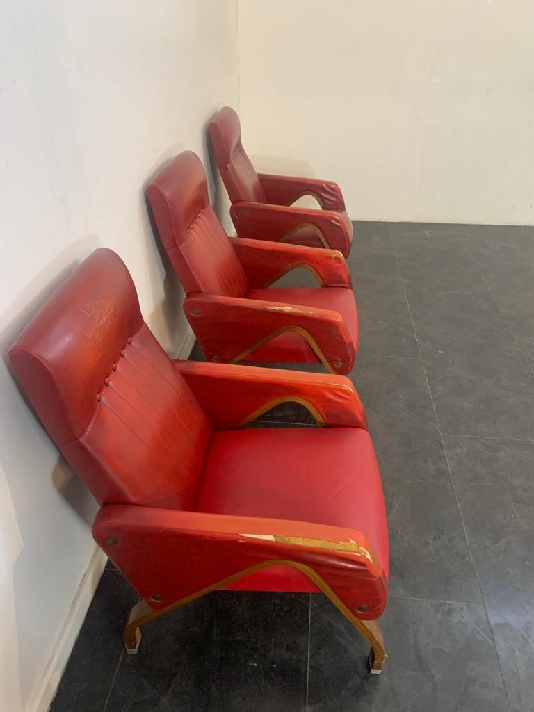 Armchairs in Curved Plywood with Steel Fittings, 1960s, Set of 3