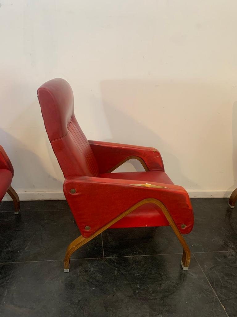 Armchairs in Curved Plywood with Steel Fittings, 1960s, Set of 3