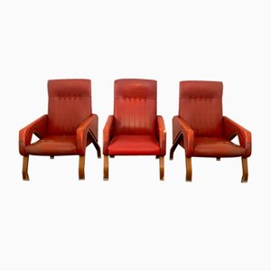 Armchairs in Curved Plywood with Steel Fittings, 1960s, Set of 3-IJR-1145195