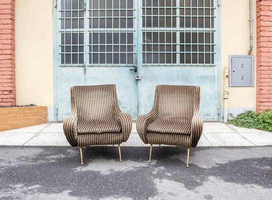 Armchairs in Fabric with Brass Legs, Italy, 1960s, Set of 2-VCV-1264397