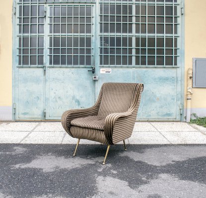 Armchairs in Fabric with Brass Legs, Italy, 1960s, Set of 2-VCV-1264397