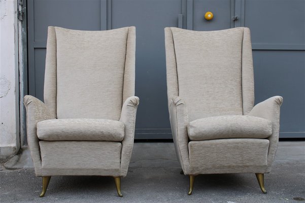 Armchairs in Gilded Aluminum & Velvet from ISA, 1950s, Set of 2-EH-989960