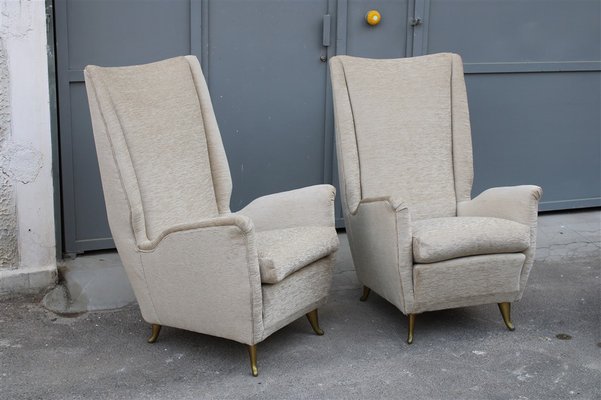 Armchairs in Gilded Aluminum & Velvet from ISA, 1950s, Set of 2-EH-989960