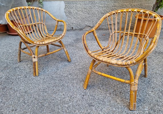 Armchairs in Malacca and Bamboo, 1950s, Set of 2-OHK-1787040