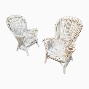 Armchairs in Malacca and Bamboo Laquered White, 1960s, Set of 2-OHK-1787038