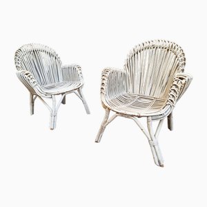 Armchairs in Malacca and White Laquered Bamboo, 1960s, Set of 2-OHK-1787039