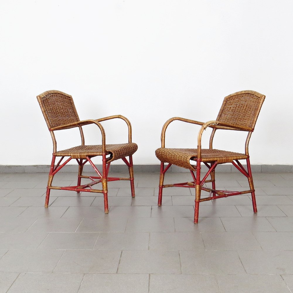 Armchairs in Rattan, 1930s, Set of 2