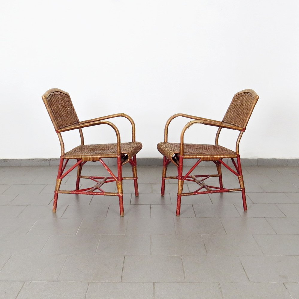 Armchairs in Rattan, 1930s, Set of 2