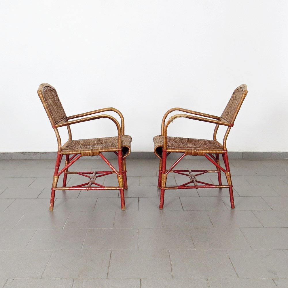 Armchairs in Rattan, 1930s, Set of 2