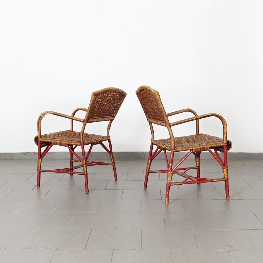 Armchairs in Rattan, 1930s, Set of 2