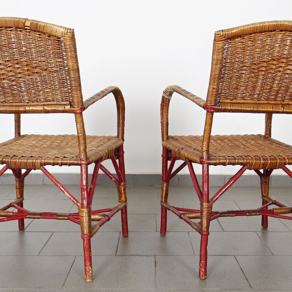 Armchairs in Rattan, 1930s, Set of 2