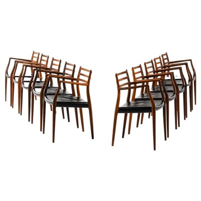 Armchairs in Rosewood and Black Leather attributed to Niels Otto Møller, 1960s, Set of 10-SC-1813925