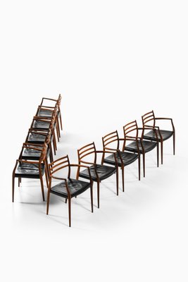 Armchairs in Rosewood and Black Leather attributed to Niels Otto Møller, 1960s, Set of 10-SC-1813925