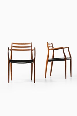 Armchairs in Rosewood and Black Leather attributed to Niels Otto Møller, 1960s, Set of 10-SC-1813925