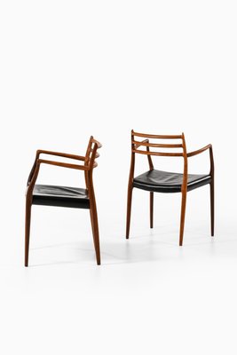 Armchairs in Rosewood and Black Leather attributed to Niels Otto Møller, 1960s, Set of 10-SC-1813925