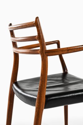 Armchairs in Rosewood and Black Leather attributed to Niels Otto Møller, 1960s, Set of 10-SC-1813925