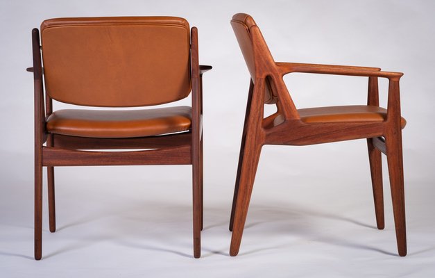 Armchairs in Teak and Leather by Arne Vodder for Vamo, Denmark, 1960s, Set of 2-ZGQ-1734452