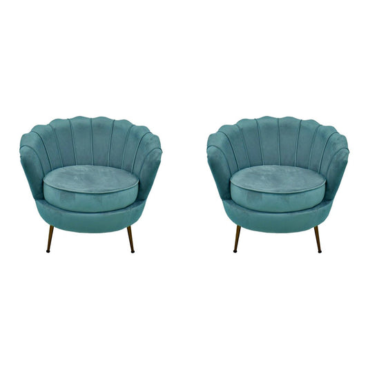 Armchairs in Turquoise Velvet by Spanish Manufactory, Set of 2