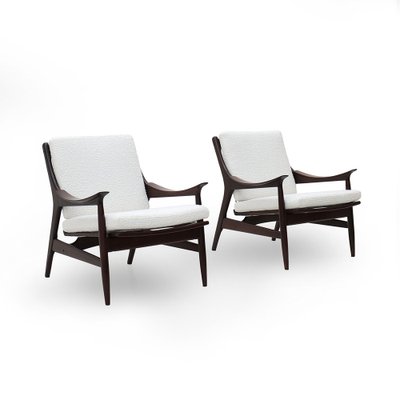 Armchairs in Wood and White Bouclé by Mario Franchioni for Framar, 1960s, Set of 2-EZ-1776687