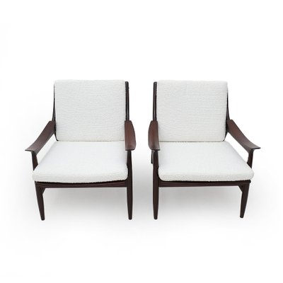 Armchairs in Wood and White Bouclé by Mario Franchioni for Framar, 1960s, Set of 2-EZ-1776687